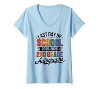 Women's Cute 2nd Grade Last Day 2026 Autographs Write My Throwback V-Neck T-Shirt