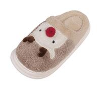 Womens Cute 3D Animal Novelty Slippers Ladies Christmas Elk Plush Warm Winter Cotton Home Shoes Anti Slip Comfortable Walking Cosy House Bedroom Slippers Wide Fit Lounge Footwear Khaki
