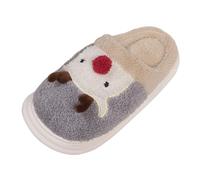 Womens Cute 3D Animal Novelty Slippers Ladies Christmas Elk Plush Warm Winter Cotton Home Shoes Anti Slip Comfortable Walking Cosy House Bedroom Slippers Wide Fit Lounge Footwear Grey