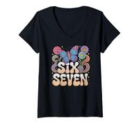 Womens Cute 67 Butterfly Biology Teacher Science Meme Gen Alpha Z V-Neck T-Shirt