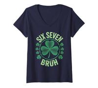Women's Cute 67 St Patricks Shamrock Humor Gen Alpha Z Slay Six V-Neck T-Shirt