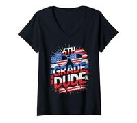Women's Cute 6th Grade Dude Cool Teacher Happy Coolest US Flag V-Neck T-Shirt