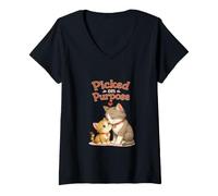 Women's Cute Adopted or Stepdad & Child Cat Kitten Picked on Purpose V-Neck T-Shirt
