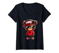 Womens Cute Albania Flag Teddy Bear Illyrian Shqiperi Kosovo Shqip V-Neck T-Shirt
