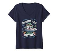 Womens Cute Alien Cats Show ME Your Kitties Meme Research Galactic V-Neck T-Shirt