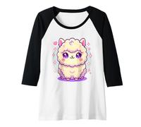 Womens Cute Alpaca Kawaii Style Simple Fluffy Alpaca Japanese Style Raglan Baseball Tee
