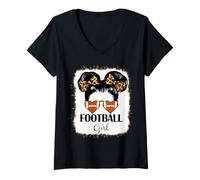 Womens Cute American Football Girl Leopard Football Player Girls V-Neck T-Shirt