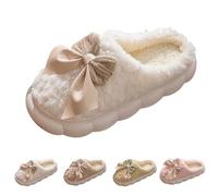 Women's Cute and Warm Indoor Slippers with Memory Foam Thick Soles & Bow-Tie Design Cotton Slippers Home Wear Mule Style Shoes Delivering Softness Stability on Various Floor Surfaces Beige