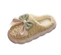 Women's Cute and Warm Indoor Slippers with Memory Foam Thick Soles & Bow-Tie Design Cotton Slippers Home Wear Mule Style Shoes Delivering Softness Stability on Various Floor Surfaces Green
