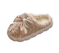 Women's Cute and Warm Indoor Slippers with Memory Foam Thick Soles & Bow-Tie Design Cotton Slippers Home Wear Mule Style Shoes Delivering Softness Stability on Various Floor Surfaces Coffee