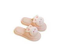 Women's Cute Animal Panda Rabbit Linen Slippers Indoor Breathable Open Toe Home Flip Flops Pink,Size 5.5-6 UK
