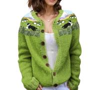 Women's Cute Animal Printed Open Knit Cardigan Winter Casual Loose Button Long Sleeve Jacket Fashion Round Neck Fall Sweater