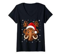 Women's Cute Animal Reindeer Horn Santa Woolly Mammoth Christmas V-Neck T-Shirt
