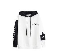 Women's Cute Anime Cat Hoodie Girl Kawaii Crewneck Fake Two-Piece Sweatshirt Long Sleeve Pullover Harajuku Fashion Streetwear Ladies Winter Long Loungewear for Autumn Winter