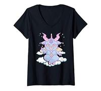 Womens Cute Anime Kawaii Baphomet Pastel Goth Emo Pun V-Neck T-Shirt