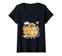 Womens Cute Archa Noah Animal Boat - Bible Story Kids Design V-Neck T-Shirt