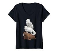 Women's Cute Arctic Animals Walrus Fox and Snowy Owl Stack V-Neck T-Shirt