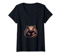 Women's Cute Armadillo Wildlife Character Art V-Neck T-Shirt