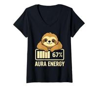 Womens Cute Aura Energy at 67 Funny Six Seven Meme Gen Alpha Slang V-Neck T-Shirt