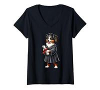 Women's Cute Australia Shepherd Dog Graduation V-Neck T-Shirt
