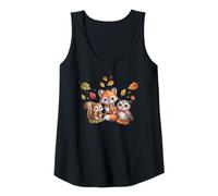 Womens Cute Autumns Leaves Woodland Animals for Fall Tank Top