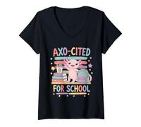 Women's Cute Axolotl Back to School Student Classroom Mood V-Neck T-Shirt