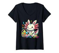 Women's Cute Axolotl Easter Egg Painter Spring Shirt V-Neck T-Shirt