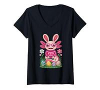 Women's Cute Axolotl Easter Look Blue Rabbit Jumper V-Neck T-Shirt