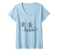 Women's Cute Axolotl Sketch Kawaii Abstract Scribble Art Minimalist V-Neck T-Shirt