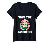Womens Cute Baby Animals Pangolin Cute Simple Save The pangolins V-Neck T-Shirt