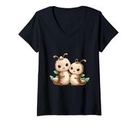 Women's Cute Baby Caterpillars Hugging Adorable Larvae V-Neck T-Shirt