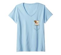 Womens Cute Baby Cow Pocket Pal Calf Funny Cow Farm Animal V-Neck T-Shirt