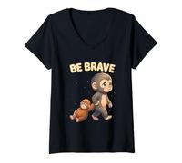 Women's Cute Baby Monkey Be Brave Viral Meme Emotional Plush V-Neck T-Shirt