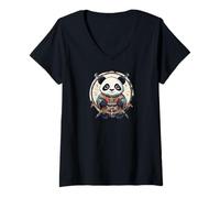 Womens Cute Baby Panda Monk Ninja Graphic Novelty V-Neck T-Shirt