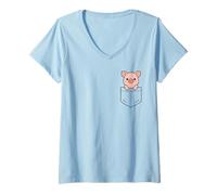 Womens Cute Baby Piglet Pocket Pal Funny Pig Farm Animal V-Neck T-Shirt