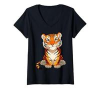 Women's Cute Baby Tiger Cub Kawaii Bengal Tiger Jungle Graphic V-Neck T-Shirt