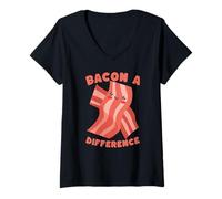 Women's Cute Bacon A Difference Funny Food Pun Design V-Neck T-Shirt