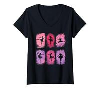 Women's Cute Ballerina Silhouette Ballet Dancing Collage V-Neck T-Shirt