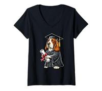 Women's Cute Basset Hound Dog Graduation V-Neck T-Shirt