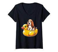 Women's Cute Basset Hound Dog Rubber Duck V-Neck T-Shirt