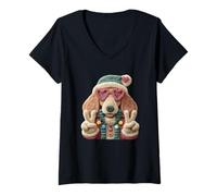 Women's Cute Basset Hound Funny Pet Lover Retro Style Design V-Neck T-Shirt