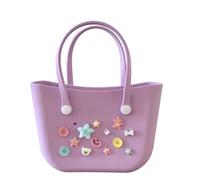 Womens Cute Beach Bag Rubber Tote Bag Waterproof Travel Bags Washable Open Handbags for Summer Swim Sports and Picnic (07 Purple(button Diamondï¼)
