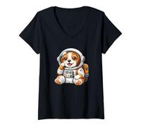 Women's Cute Beagle Astronaut Exploring Space V-Neck T-Shirt