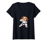 Women's Cute Beagle Dog Karate Fighter Martial Arts Champ V-Neck T-Shirt