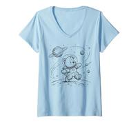 Women's Cute Bear Astronaut Moon Explorer Space Walk V-Neck T-Shirt