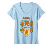 Womens Cute Bear Benny Likes to Hug Nap Dance and Climb V-Neck T-Shirt