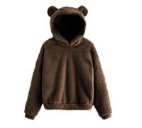 Women's Cute Bear Ears Fleece Hooded Pullover Sweatshirt Warm Loose Casual Fall Winter Outwear Coat Top (Coffee, M)