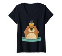 Women's Cute Bear Orange Slice Spa Bath Relaxation V-Neck T-Shirt