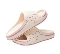 Women's Cute Bear Sliders, Ladies Quick-Drying Shower Shoes, Anti-Slip Lightweight Open-Toe Slippers, Swimming Pool Beach Sliders, Cloud Bathroom Soft-Sole Slippers, Extra Comfortable