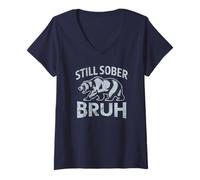 Womens Cute Bear Still Sober Bruh AA Matters NA Support Living Mode V-Neck T-Shirt